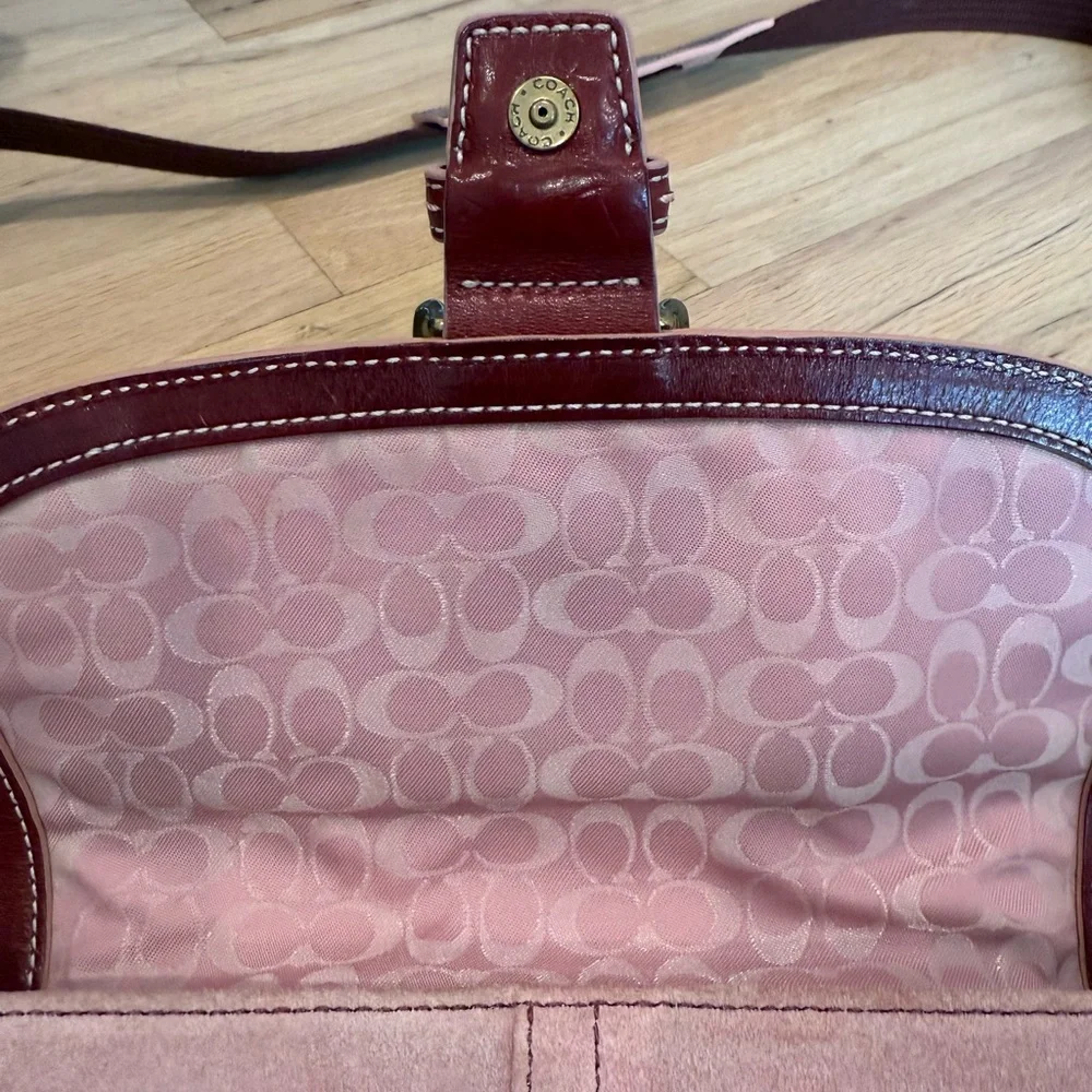 Coach Blush and Burgundy Suede and Leather Crossbody Bag - Picture 5 of 7
